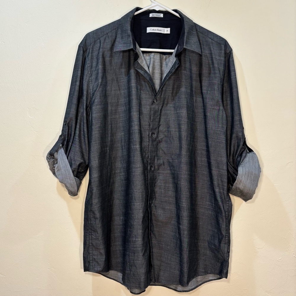 Calvin Klein 100% Cotton Charcoal Button Down Shirt, Men’s Large